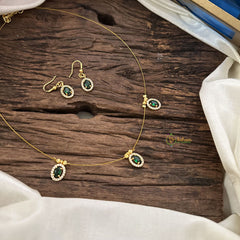 Vriksham 3 Oval Shape Pendant Invisible Chain-Green White-G18479