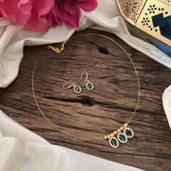 Vriksham 3 Oval Shape Pendant Invisible Chain-Green White-G18480