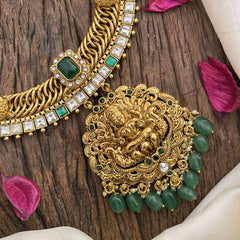 Vriksham Lakshmi Pendant Jalebi Style Short Neckpiece-Green-G16426