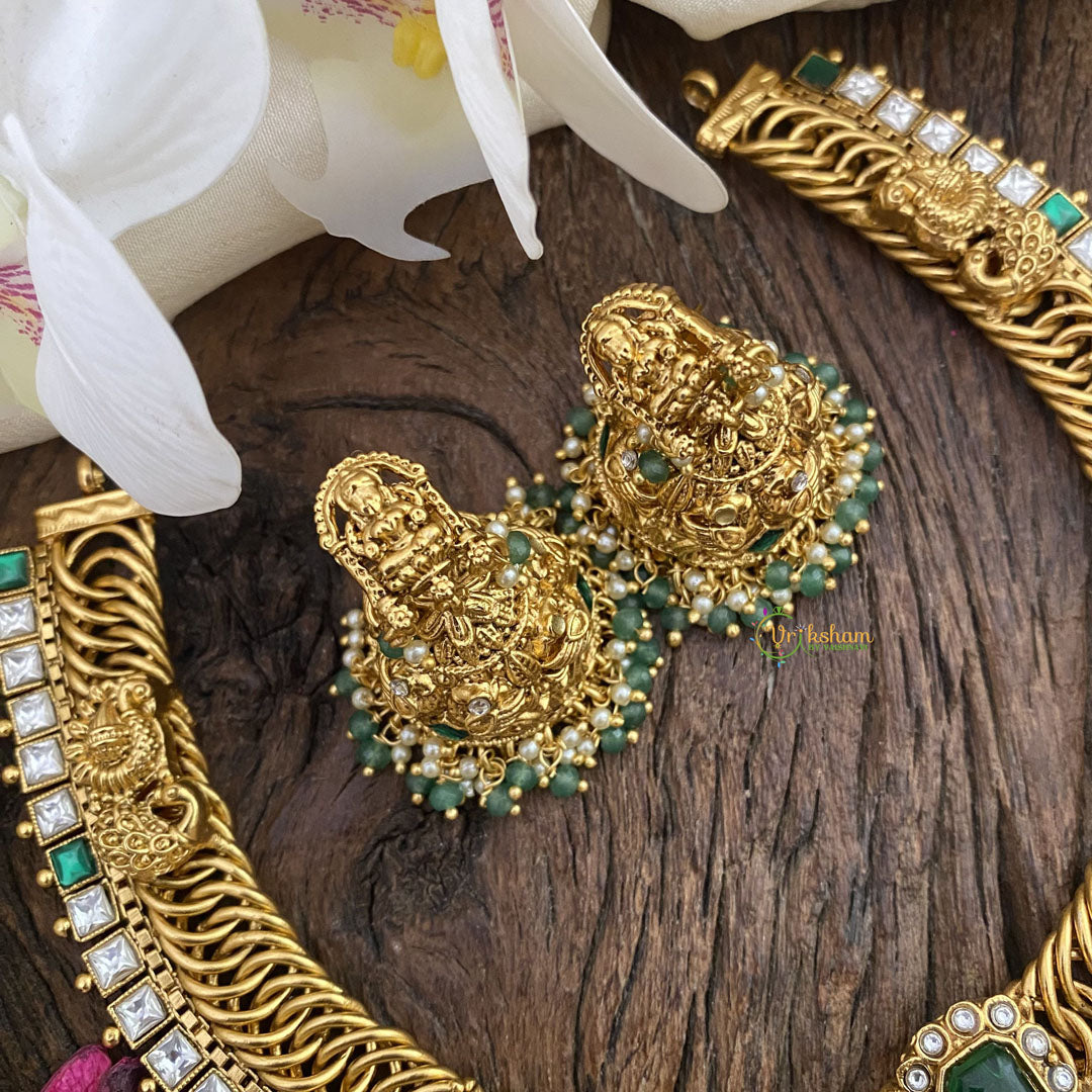 Vriksham Lakshmi Pendant Jalebi Style Short Neckpiece-Green-G16426