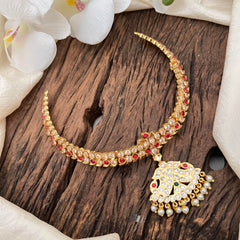 Gold Look Alike AD Stone Short Neckpiece-Pearl-G13766