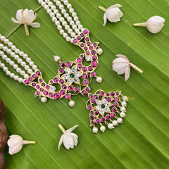 Vriksham 4 Layered Kemp Stone Rani Haram-Pearl-G18552