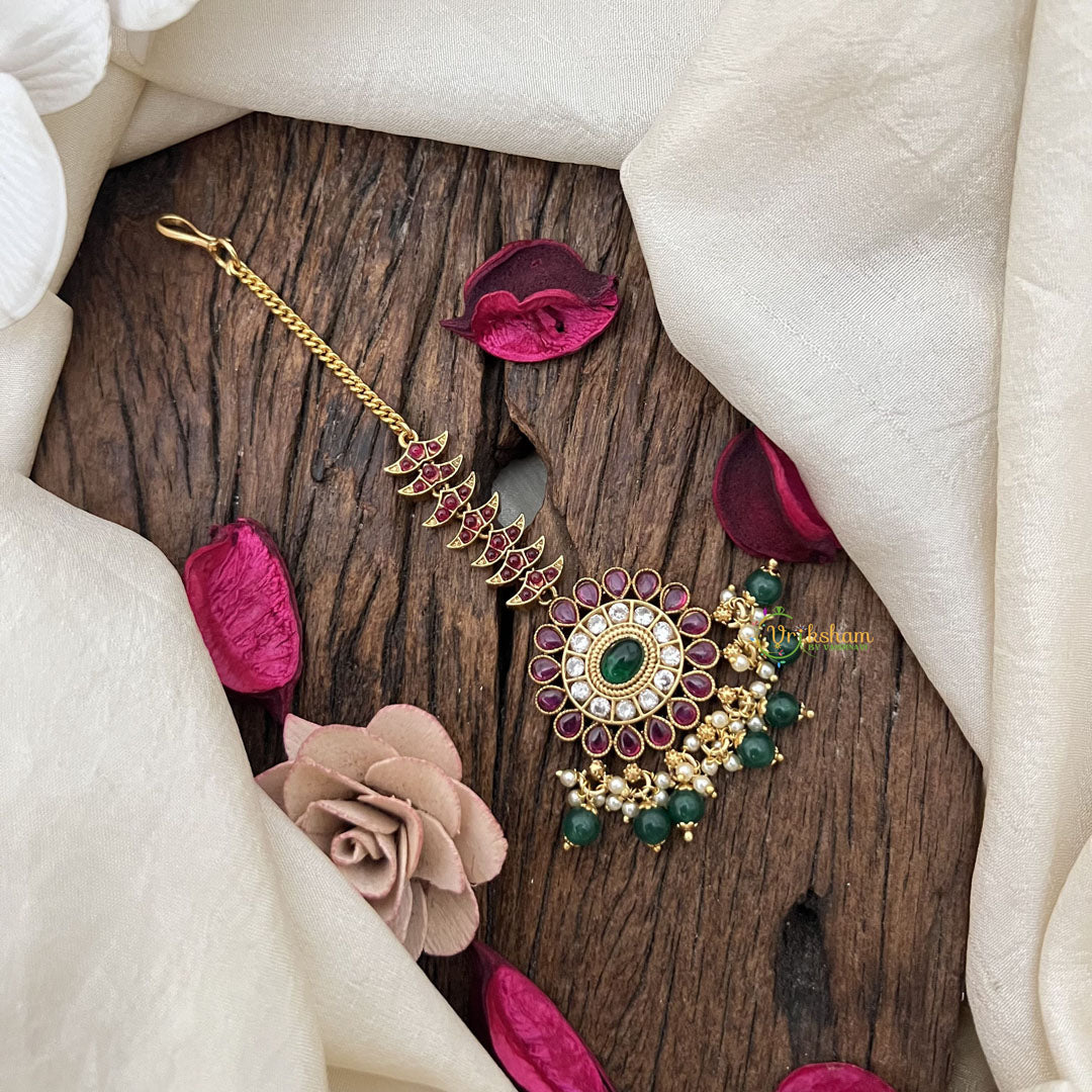 Vriksham Elegant Floral Maang Tikka-Green White-Green Bead-G19390