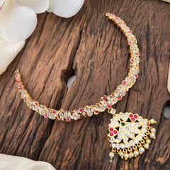 Premium Gold Look Alike AD Stone Neckpiece-Pearl-G13768