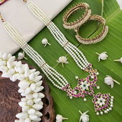 Vriksham 4 Layered Kemp Stone Rani Haram-Pearl-G18552