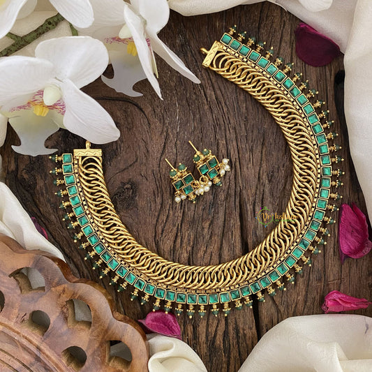 Vriksham Jalebi Style Green Short Neckpiece-G16422