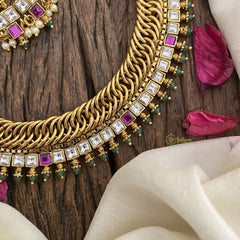 Vriksham Jalebi Style White Red Short Neckpiece-G16421