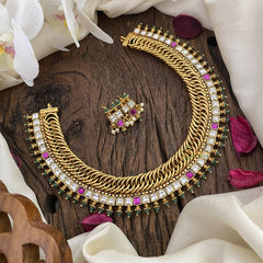 Vriksham Jalebi Style White Red Short Neckpiece-G16421