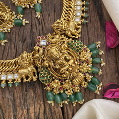 Vriksham Dual Elephant With Lakshmi Jalebi Style Short Neckpiece-White Red-G16424