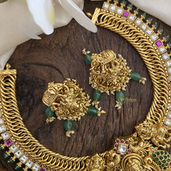Vriksham Dual Elephant With Lakshmi Jalebi Style Short Neckpiece-White Red-G16424