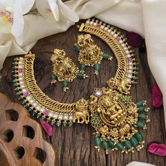 Vriksham Dual Elephant With Lakshmi Jalebi Style Short Neckpiece-White Red-G16424