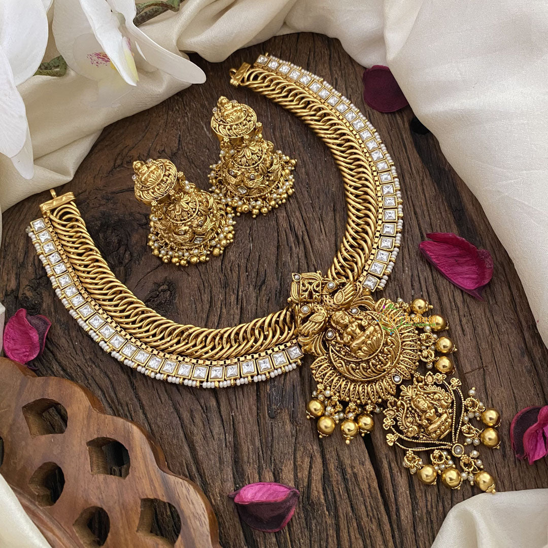 Vriksham 2 Lakshmi Pendant Jalebi Style Short Neckpiece-White-G16427
