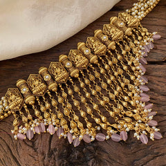 Cluster Pearl Kerala Style Lakshmi High Neck Choker-Pastel Pink Bead-G12474