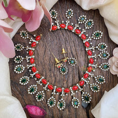 Elegant AD Stone Neckpiece-Coral-G15157