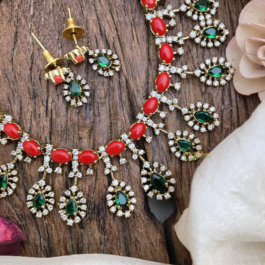 Elegant AD Stone Neckpiece-Coral-G15157