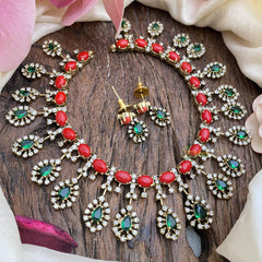 Elegant AD Stone Neckpiece-Coral-G15157