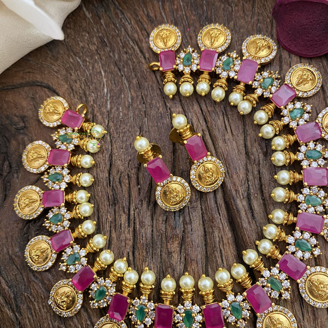 Vriksham Emerald Ruby Lakshmi coin neckpiece-G16404