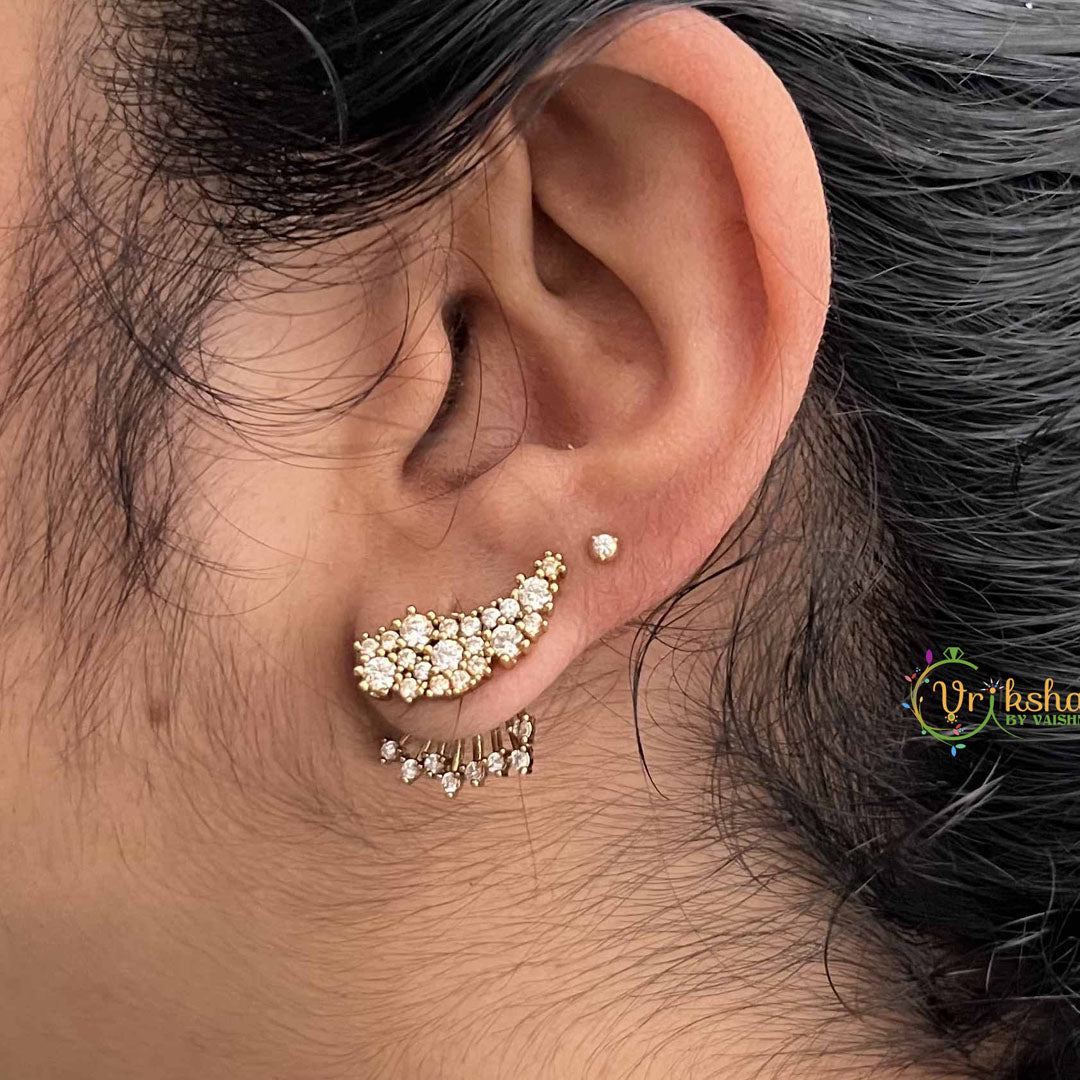 Vriksham Designer Wings AD Stone 3 In 1 Front Back Earrings-G19206