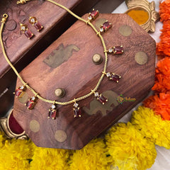 Vriksham Minimalist Ruby Square Stone With Matching Studs Neckpiece-G22328