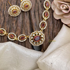 Stylish AD Stone Neckpiece-Red-G15160