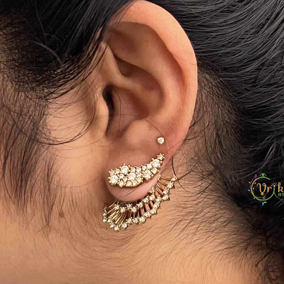 Vriksham Designer Wings AD Stone 3 In 1 Front Back Earrings-G19206
