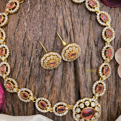 Stylish AD Stone Neckpiece-Red-G15160