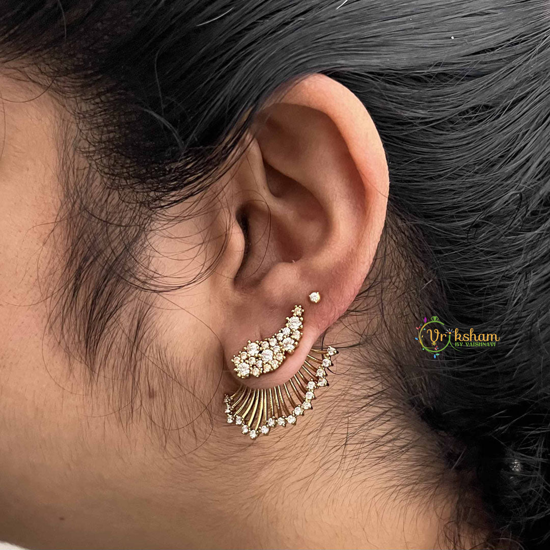Vriksham Designer Wings AD Stone 3 In 1 Front Back Earrings-G19206