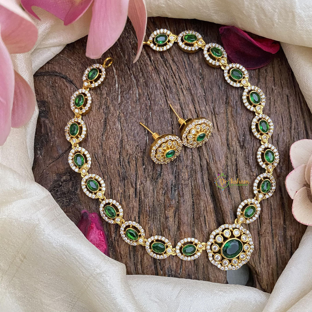 Stylish AD Stone Neckpiece-Green-G15159