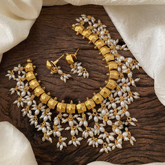 Gold Look Alike Guttapusalu Choker-Rice Pearls-G12471