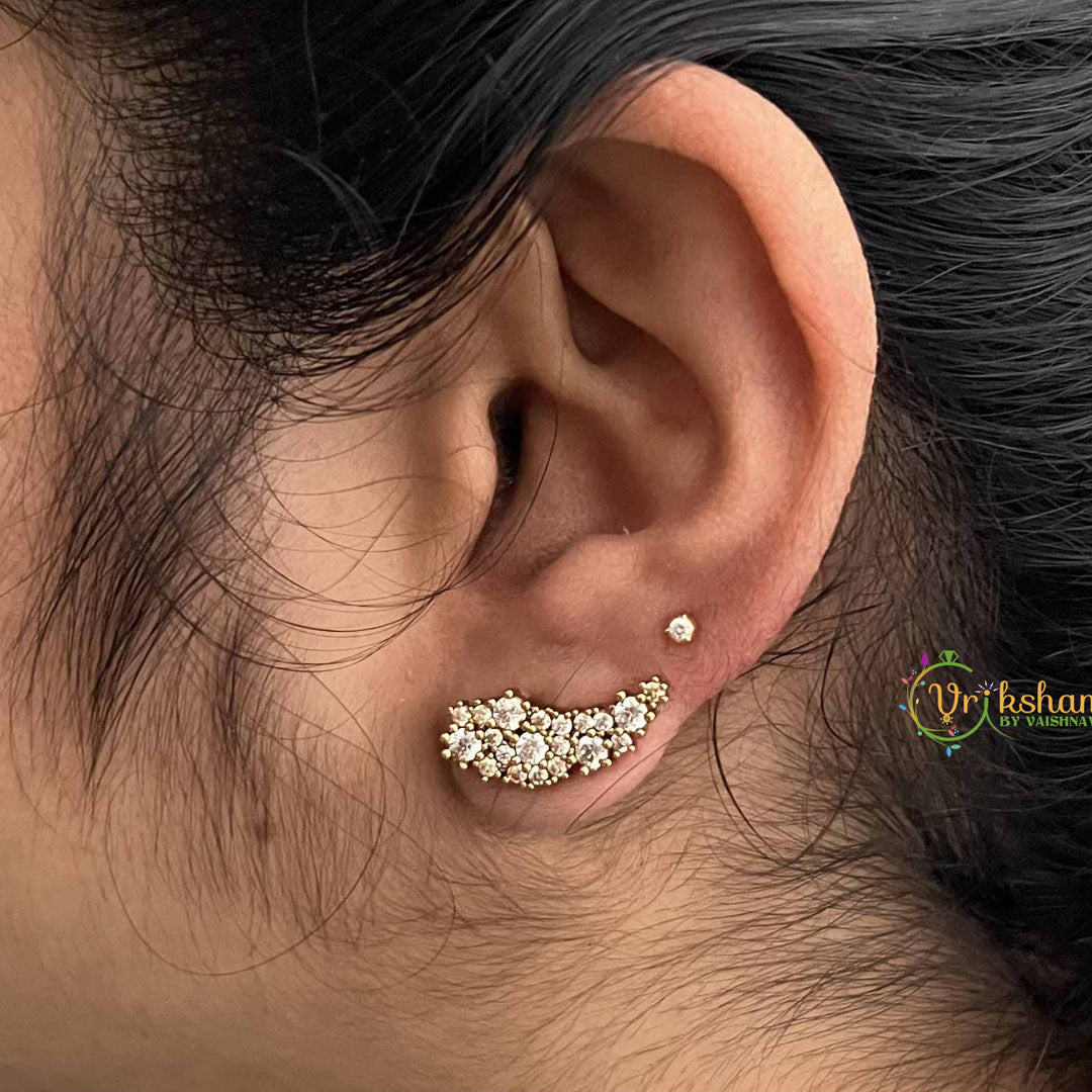 Vriksham Designer Wings AD Stone 3 In 1 Front Back Earrings-G19206