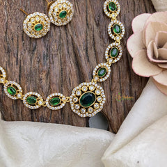 Stylish AD Stone Neckpiece-Green-G15159