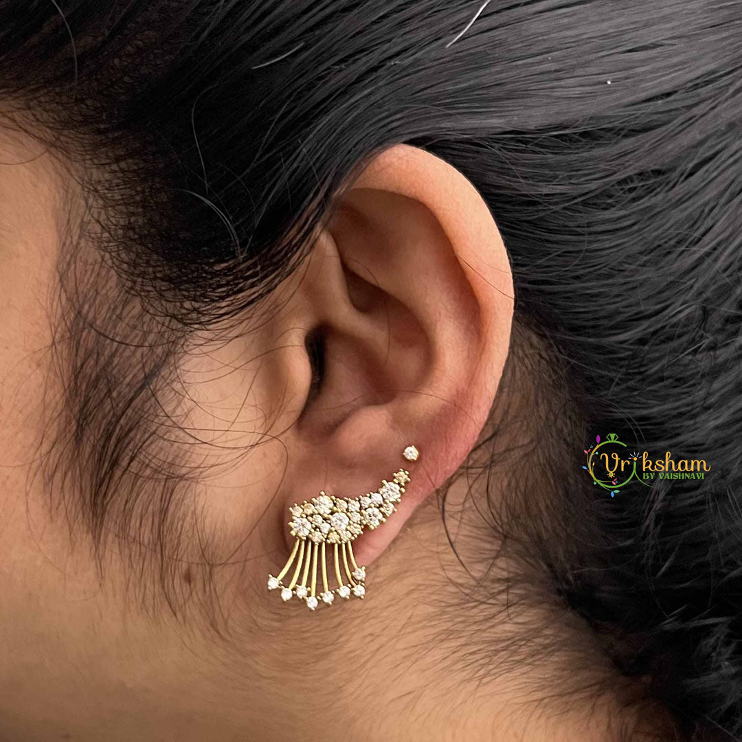 Vriksham Designer Wings AD Stone 3 In 1 Front Back Earrings-G19206