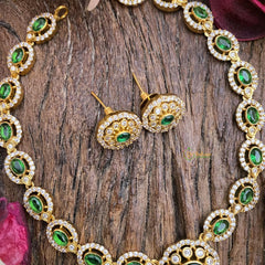 Stylish AD Stone Neckpiece-Green-G15159