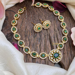 Stylish AD Stone Neckpiece-Green-G15159