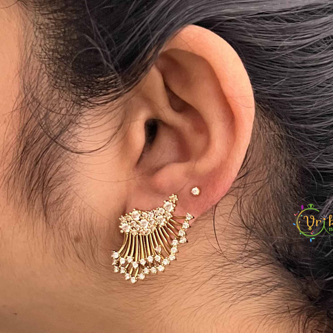 Vriksham Designer Wings AD Stone 3 In 1 Front Back Earrings-G19206