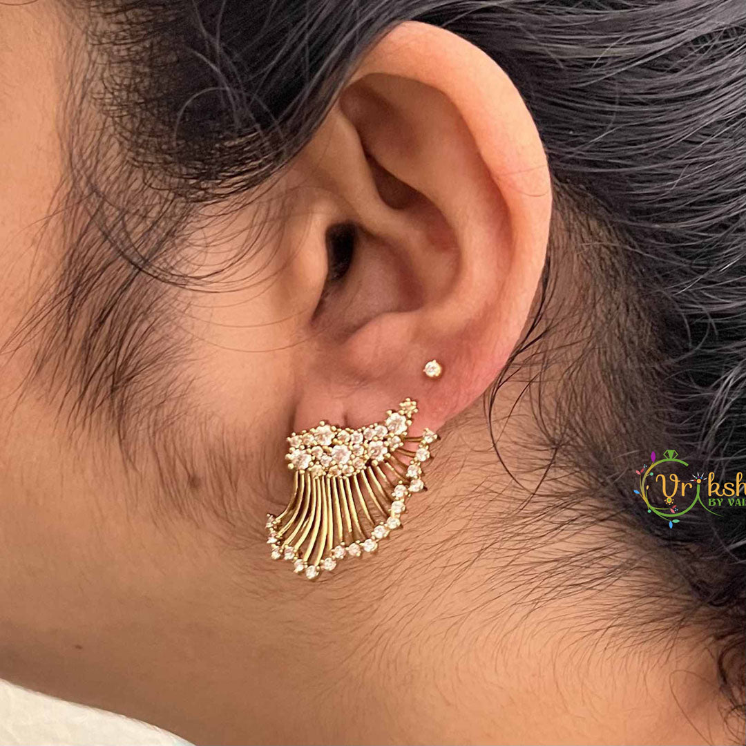Vriksham Designer Wings AD Stone 3 In 1 Front Back Earrings-G19206