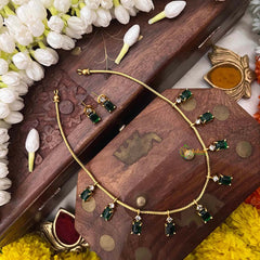 Vriksham Minimalist Green Square Stone With Matching Studs Neckpiece-G22329