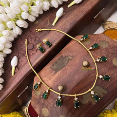 Vriksham Minimalist Green Square Stone With Matching Studs Neckpiece-G22329