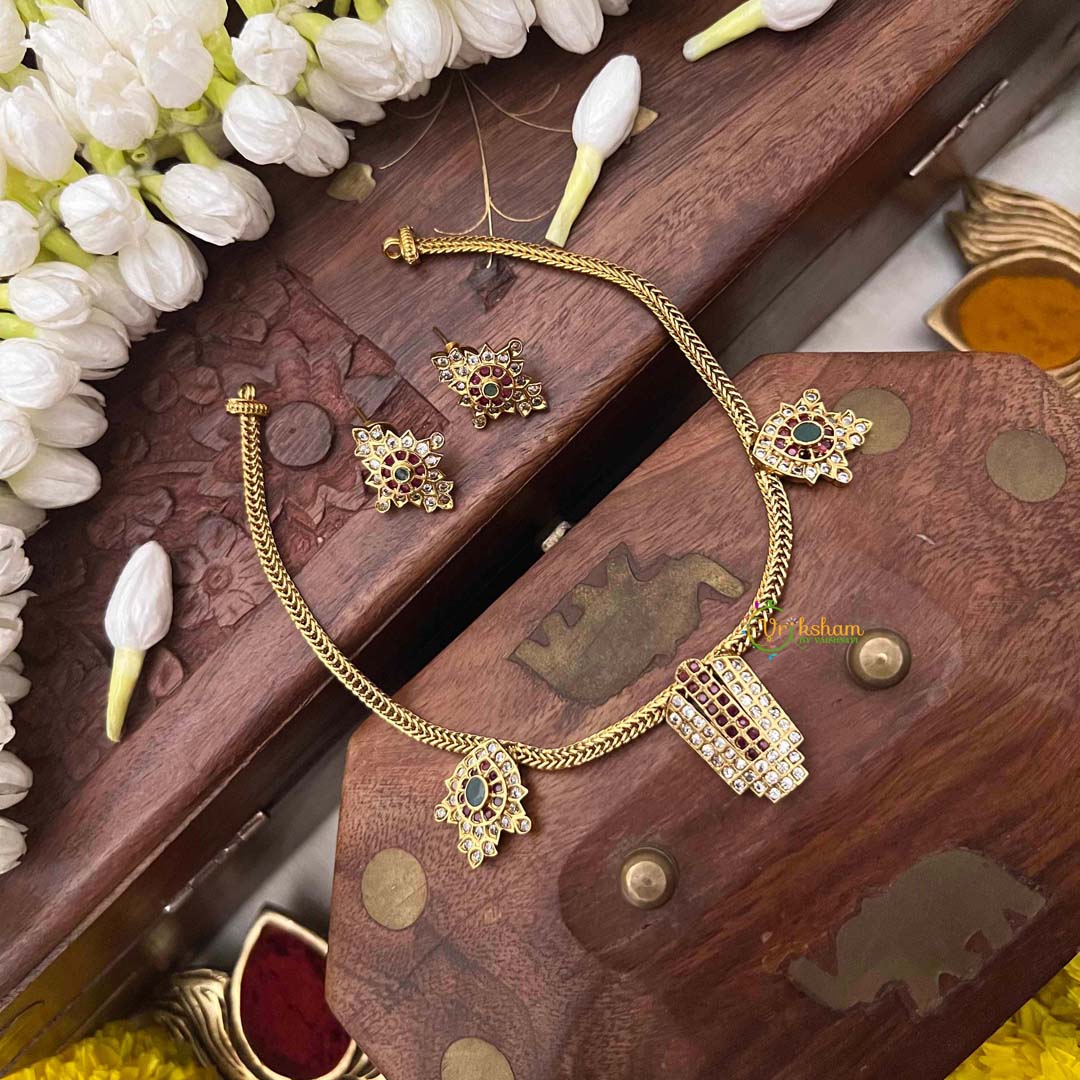 Vriksham Elegant Geometric Trisul With Floral Pendant Neckpiece-G22331