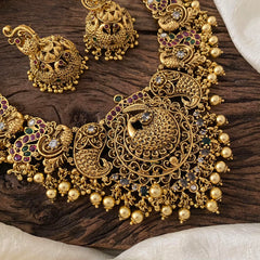 Elegant Peacock Pendant Short Haram-Ghungroo-G12479