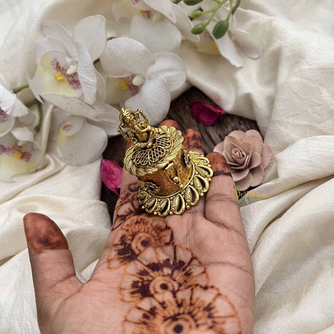Vriksham Ornate Gold Ganesha & Floral Leaf Design Kumkum Box-Red Green-G20272