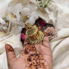 Vriksham Ornate Gold Ganesha & Floral Leaf Design Kumkum Box-Red Green-G20272