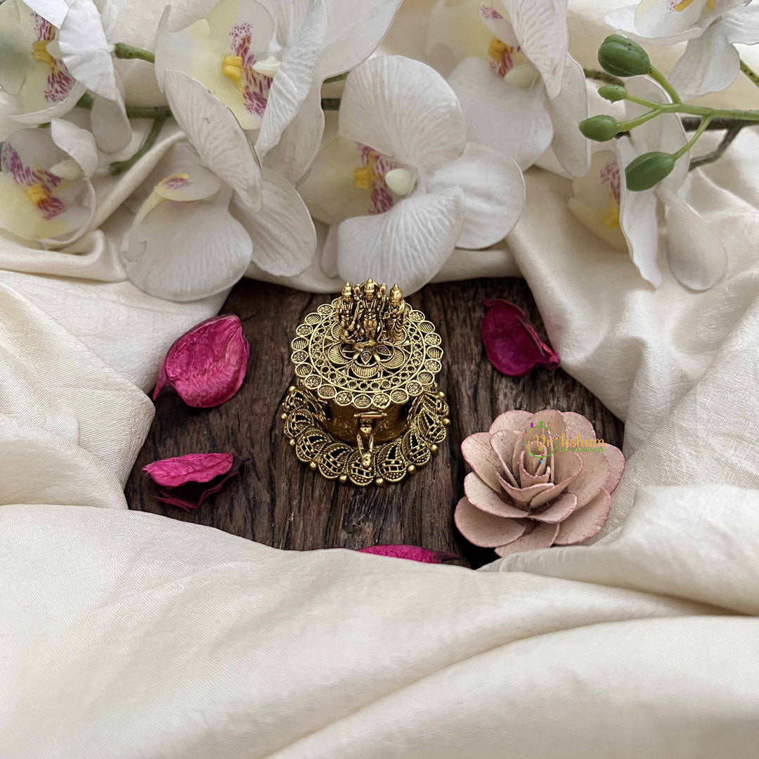 Vriksham Miniature Ram Parivar Idol Top Handcrafted Antique Gold Kumkum Box-G20274