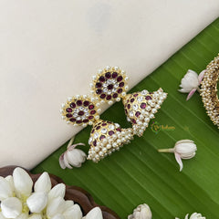 Vriksham Precious Kemp Jhmuka-Red White-Pearls-G18603