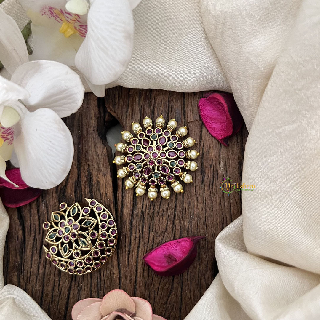 Vriksham Lotus Style Pearl Work Chandran & Suryan Billai- Red Green-G19339