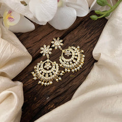 Trendy AD Stone Chandbali Earrings-White-Pearl-G13675