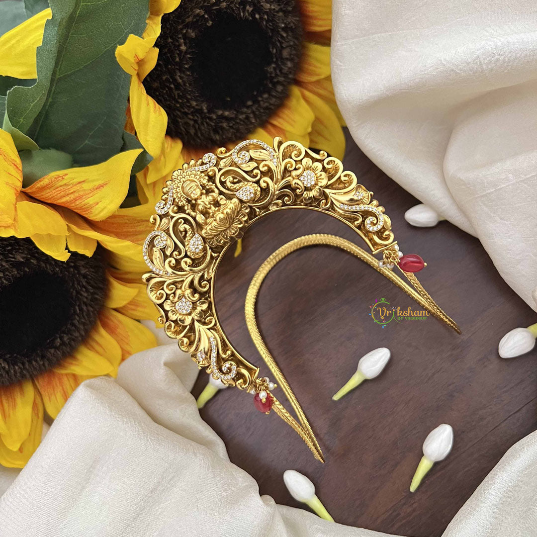 Vriksham Gold AD Stone Lakshmi Peacock Motif Vangi / Armlets-Red Beads-G20997