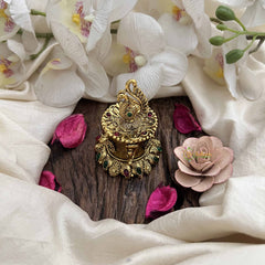 Vriksham Royal Temple Style With Gem Accents Peacock Kumkum Box-G20276