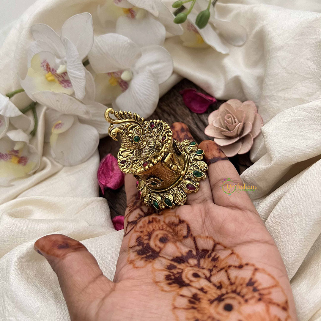 Vriksham Royal Temple Style With Gem Accents Peacock Kumkum Box-G20276