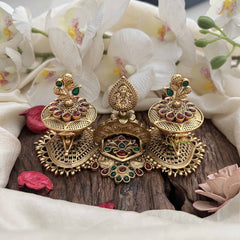 Vriksham Lakshmi Twin  Antique Temple Design with Floral Top & Gem Accents Kumkum Box Set-G20283